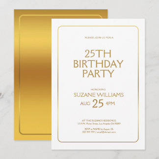 Happy Birthday Vorlage mit goldenem Rand auf weiß