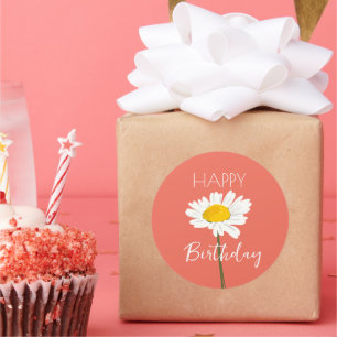 Happy Birthday Während Daisy Blume Runder Aufkleber