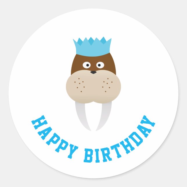 Happy Birthday Walrus Runder Aufkleber (Vorderseite)