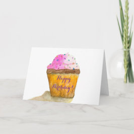 Happy Birthday Wasserfarben Pink Cupcake, Sprinkle Karte