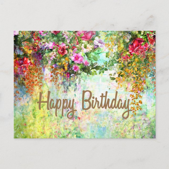 Happy Birthday Watercolor Abstrakte Blume Postkarte (Vorderseite)
