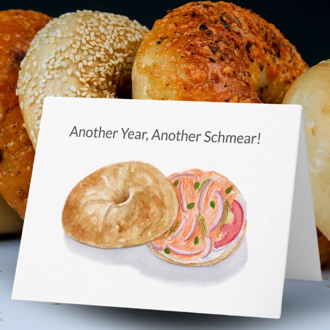 Happy Birthday Watercolor Bagels Rauchlachs Karte (Von Creator hochgeladen)