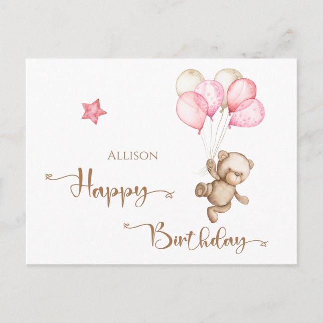 Happy Birthday Watercolor Ballons Postcard Postkarte (Vorderseite)