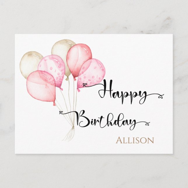 Happy Birthday Watercolor Ballons Postkarte (Vorderseite)