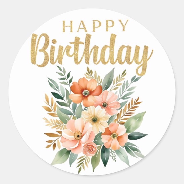 Happy Birthday Watercolor Blume Sticker (Vorderseite)