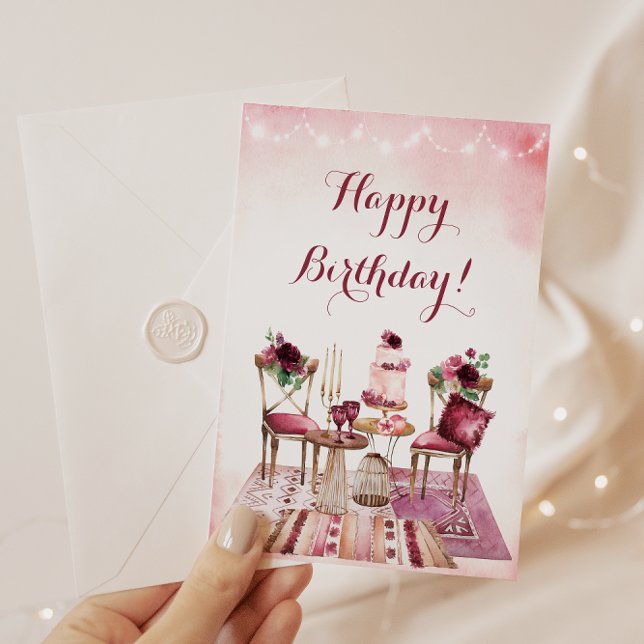 Happy Birthday Watercolor Boho Floral Karte (Von Creator hochgeladen)