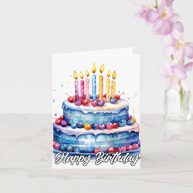 Happy Birthday Watercolor Cake Art Karte (Orchidee)
