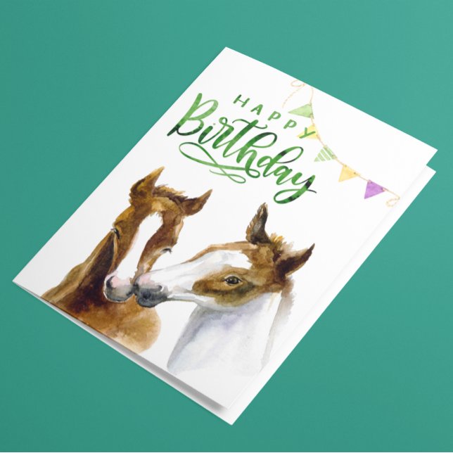 Happy Birthday Watercolor Colt Horse Karte (Von Creator hochgeladen)