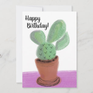 Happy Birthday Watercolor Doodle Cactus in a Pot Karte