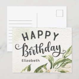 Happy Birthday Watercolor Greenery Floral Elegante Postkarte