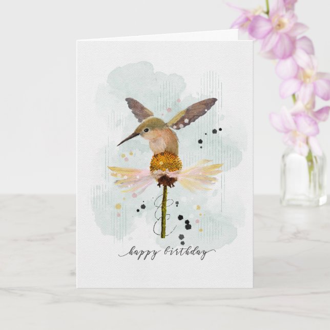 Happy Birthday Watercolor Hummingbird Karte (Orchidee)