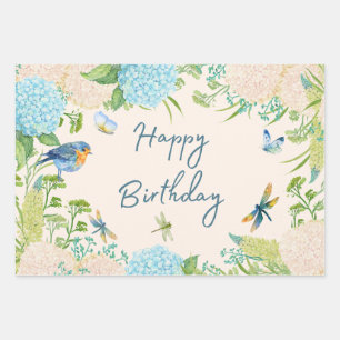 Happy Birthday Watercolor Hydrangea Blume Geschenkpapier Set