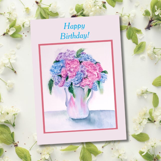 Happy Birthday Watercolor Hydrangea Card Karte (A fan of watercolor and hydrangeas this card will be the perfect way to say, Happy birthday!)