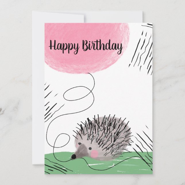 Happy Birthday Watercolor Igel Doodle Karte (Vorderseite)