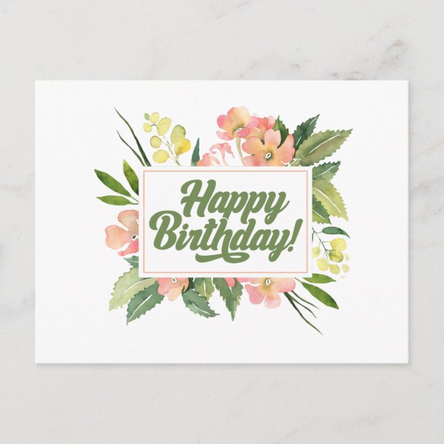 Happy Birthday Watercolor Pastel Pink Blume Postkarte (Vorderseite)