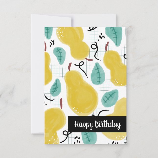 Happy Birthday Watercolor Pears Karte (Vorderseite)