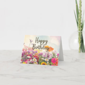 Happy Birthday Watercolor Sommer-Wildblumen Karte