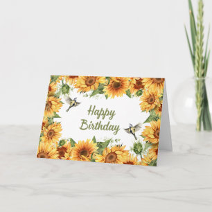 Happy Birthday Watercolor Sonnenblumen & Vögel Karte