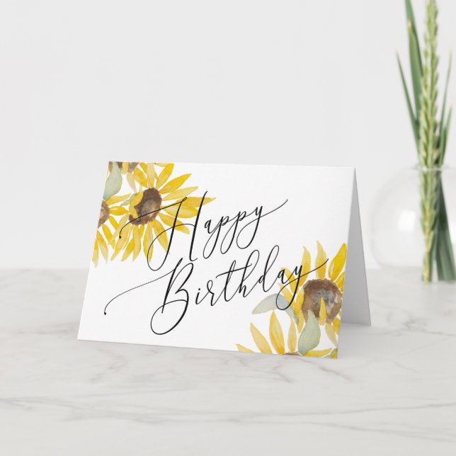 Happy Birthday Watercolor Sonnenblumenkarte Karte (Vorderseite)