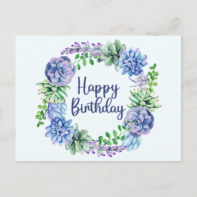 Happy Birthday Watercolor Sukkulente Pflanze, Blät Postkarte (Vorderseite)