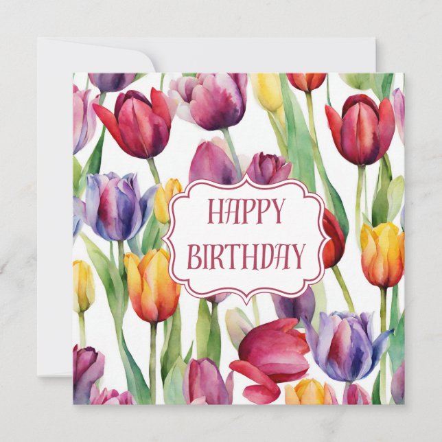 Happy Birthday Watercolor Tulip Blume Karte (Vorderseite)