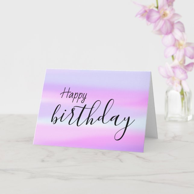 Happy Birthday Watercolor Wash Brush Script Karte (Orchidee)