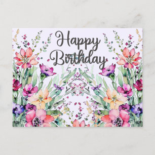 Happy Birthday Watercolor Wildblumen Field Postkarte