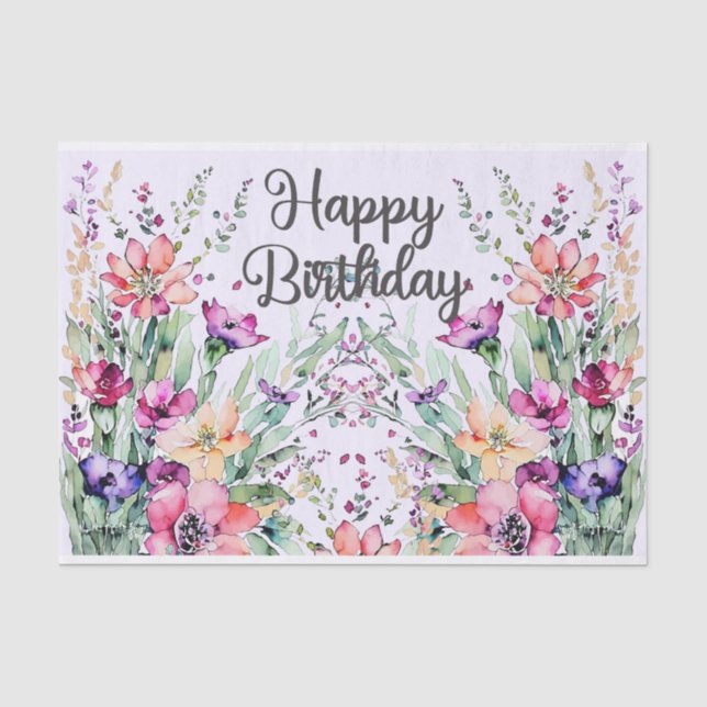 Happy Birthday Watercolor Wildblumen Field Seidenpapier (Vorderseite)