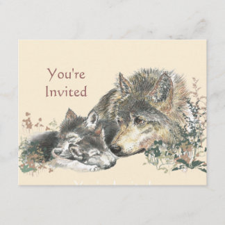 Happy Birthday Watercolor Wolf & Cub Animals Einladung