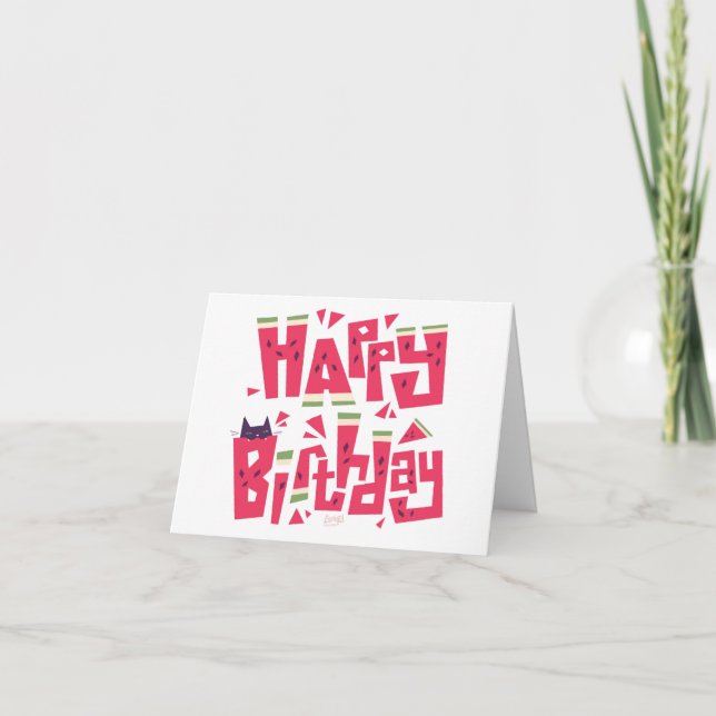 Happy Birthday watermelon cat card Karte (Vorderseite)