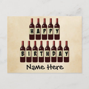 Happy Birthday Weinflaschen individuell angepasst Postkarte