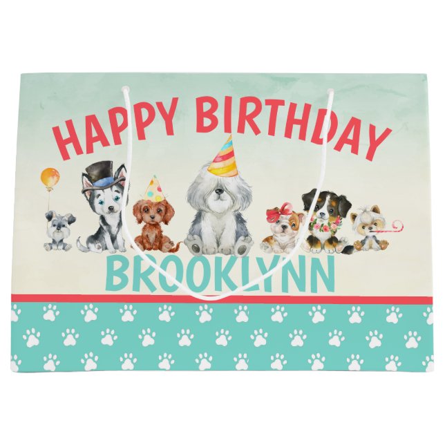 Happy Birthday Welpe Hund Große Geschenktüte (Vorderseite)