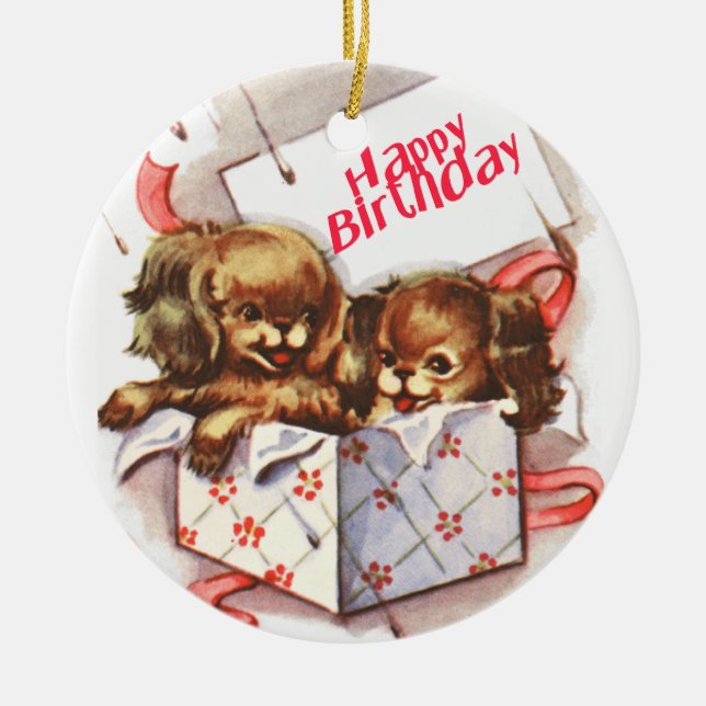 Happy Birthday Welppies Keramik Ornament (Vorne)