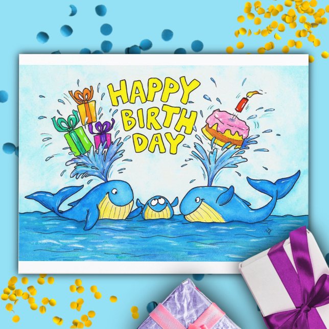 Happy Birthday Whales Postkarte (Von Creator hochgeladen)