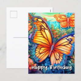 Happy Birthday Whimsical Butterfly Design Feiertagspostkarte