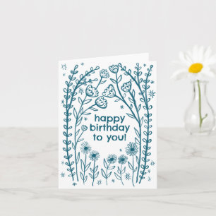 Happy Birthday Whimsical Floral Sketch Doodle Karte