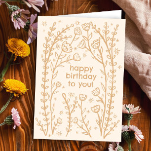 Happy Birthday Whimsical Floral Sketch Doodle Nied Karte