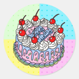 Happy Birthday Whimsical Handgezeichneter Kuchen Runder Aufkleber
