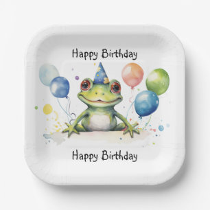 Happy Birthday Whimsical niedlicher Frosch mit Bal Pappteller