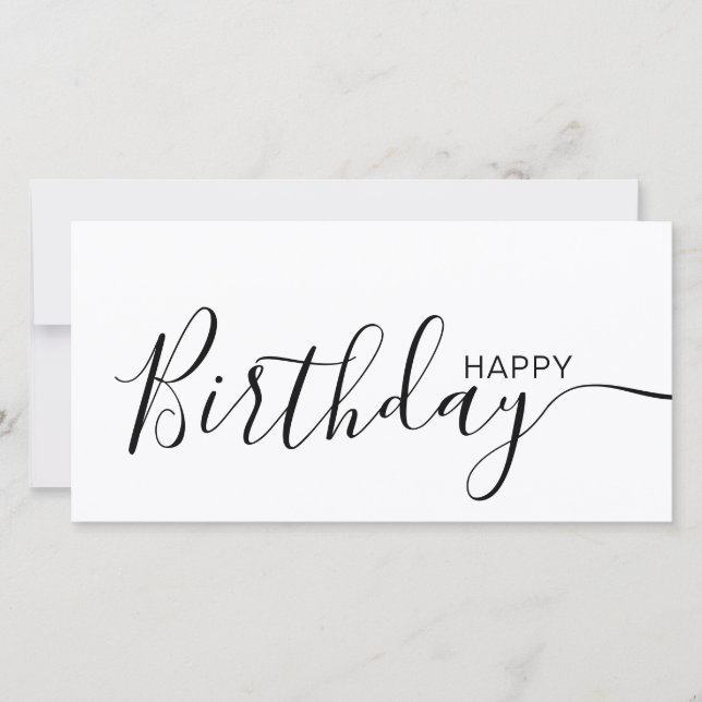 Happy Birthday White Black Modern Flat Card (Vorderseite)