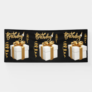 Happy Birthday White Gold 4x10 Vinyl Banner