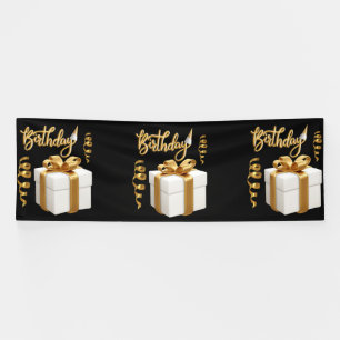 Happy Birthday White Gold 4x12 Vinyl Banner