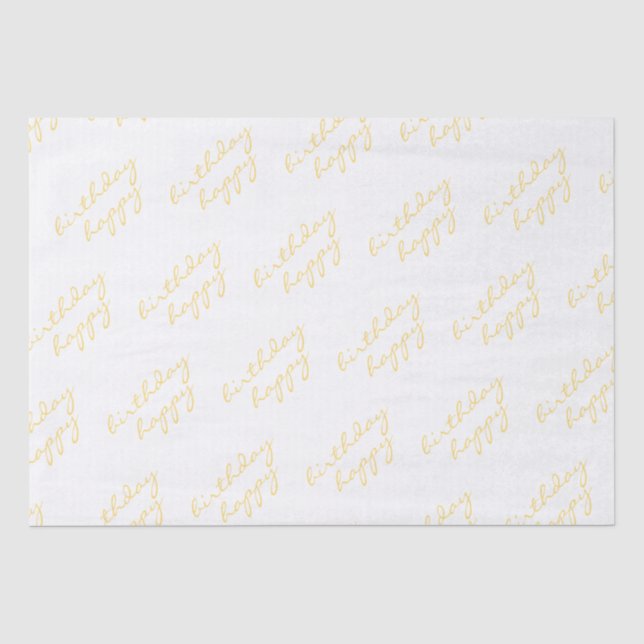 Happy Birthday White Gold Script Seidenpapier (Vorderseite)
