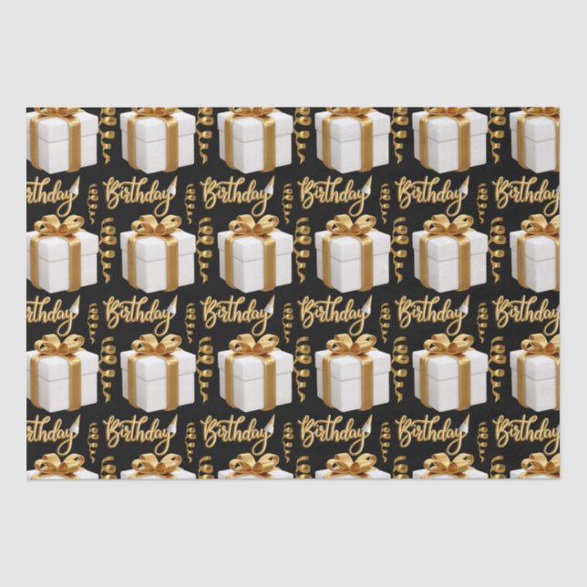 Happy Birthday White Gold Tissue Paper Seidenpapier (Vorderseite)