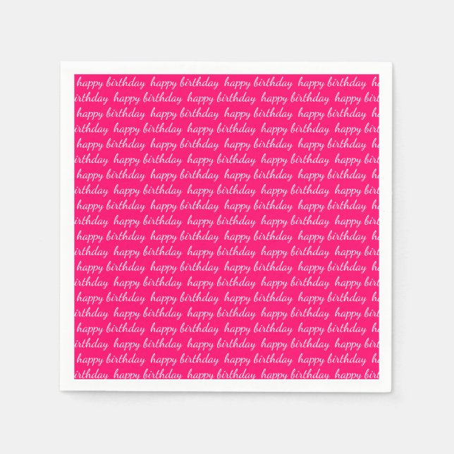 Happy Birthday White Hot Pink Typografy Serviette (Vorderseite)