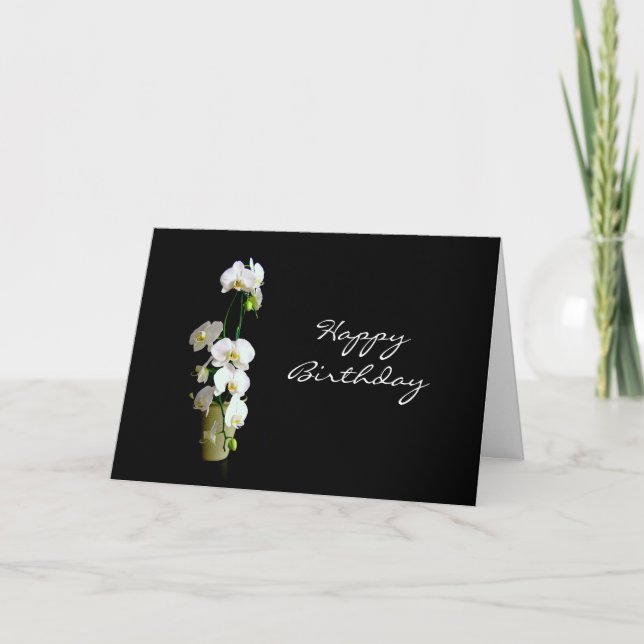 Happy Birthday White Orchids Karte (Vorderseite)