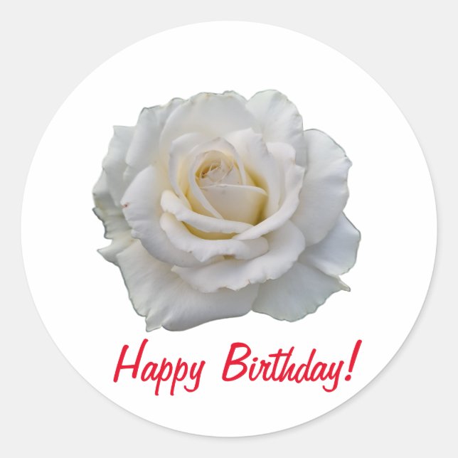 Happy Birthday White Rose Runder Aufkleber (Vorderseite)