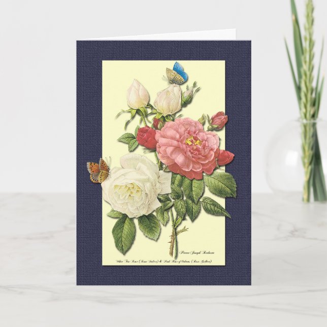 Happy Birthday White Rote Rosen Botanische Kunst Karte (Vorderseite)