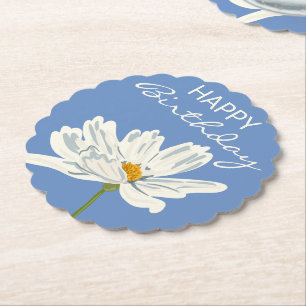 Happy Birthday White Summer Artistic Blume Untersetzer