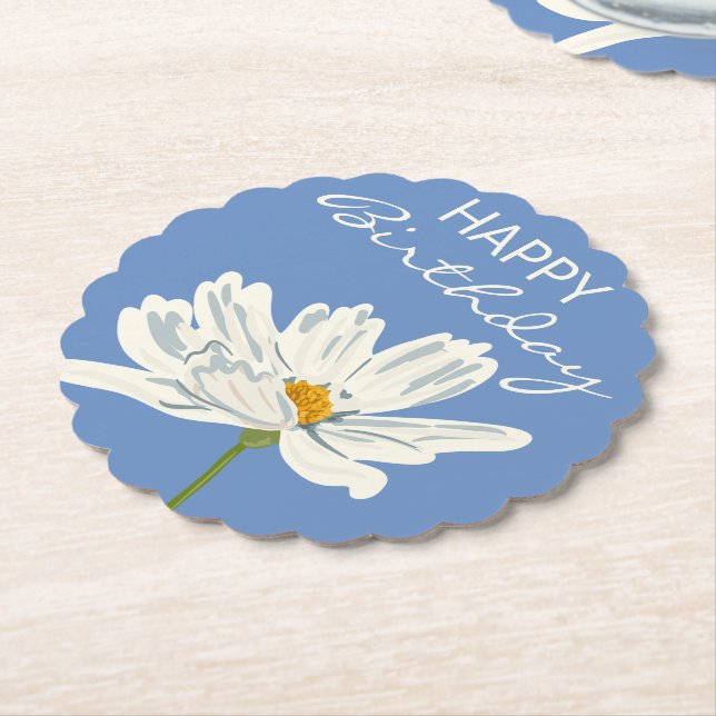 Happy Birthday White Summer Artistic Blume Untersetzer (angewinkelt)
